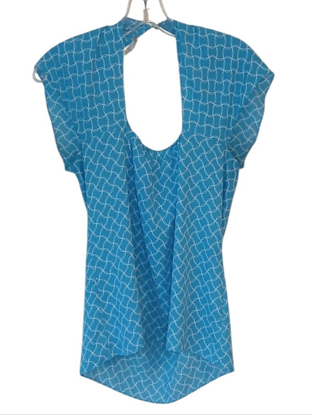 Banana Republic Blue And White Keyhole Cap-Sleeve Top Size 6